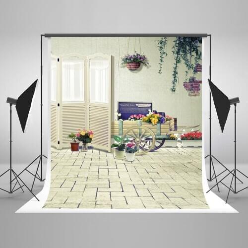 VinylBDS backgrounds Wooden wheel wooden cart carts florist flowers diverse photography backdrops photo LK 1287