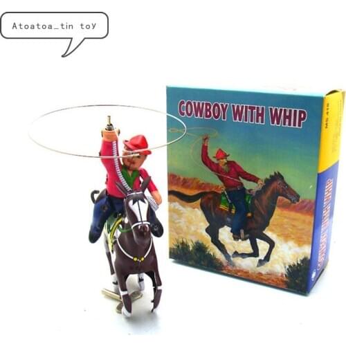 Vintage Retro Collection Cowboy with whip Tin toys Classic Clockwork Wind Up Horse Man Tin Toy For Adult Kids Collectible Gift