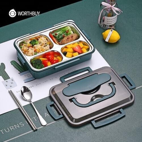 WORTHBUY Japanese Lunch Box For Kids 18/8 Stainless Steel Bento Box With Compartments Tableware Kitchen Food Storage Container