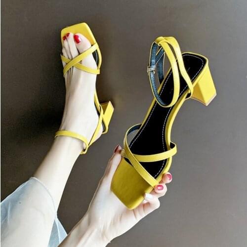 Thick With Sandals Female Fairy Wind 2019 Summer New Korean Fashion Wild Square Head A Network Of Red High Heels