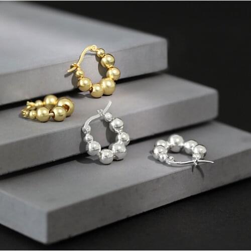 100% 925 sterling silver beads hoop earrings for women accesorios, fashion party gifts circle earings hoops gold color jewelry