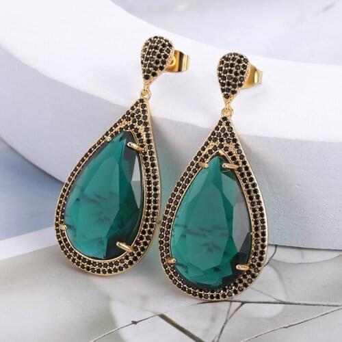 Vintage Green Gemstones Water Drop Shaped Earrings For Women Fashion new Jewelry set Earring Anniversary Gifts 2021