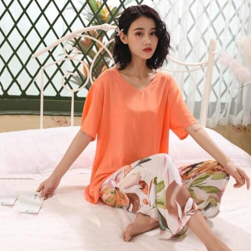 2021 Summe Women Pajamas Set Cotton Short Sleeve Printed Wide Leg Pants Suit Pregnant Woman Leisure Home Wear Nightwear