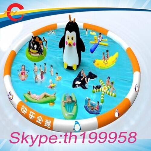 1pool+8toys.giant large outdoor commercial pengium inflatable swimming pool,water floating parks playground