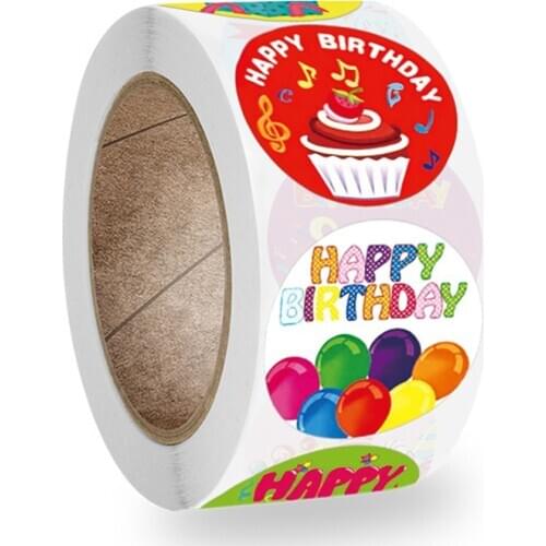 100-500pcs Cute Happy Birthday Stickers 2.5cm Childrens Birthday Party Gift Sealing Decorations Greeting Card Labels