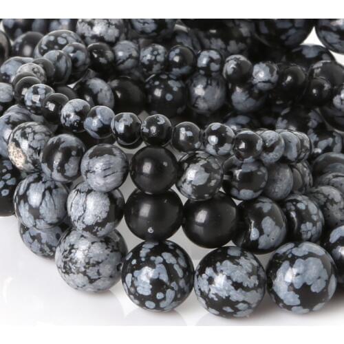 2017 New Arrival Obsidian Beads Round Ball Natural Snowflake Stone Beads 4 6 8 10mm For Jewelry Making Diy Bracelet