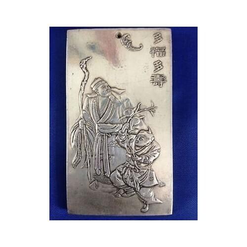3.7"Exquisite Tibet silver Duo fu duo shou statue nepal thangka 0.36lb