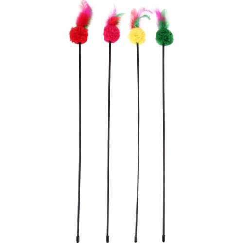 5pcs 55cm/21.65Inch Ultra Long Rod Pets Toy Fashion Cat Play Feather Teaser Small Bell Cat Funny Outdoor Cat Toy