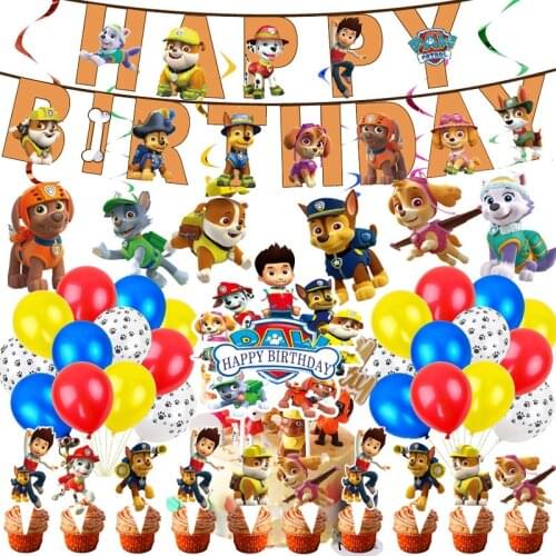 72pcs Paw patrol party supplies birthday party decoration flag pull hanging spin latex balloon Children birthday disposable