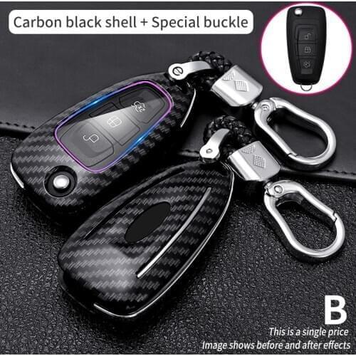 ABS Carbon Fiber Car Remote Key Case Cover Holder Shell For Ford Focus 2 3 MK2 MK3 Fiesta Mondeo Kuga Ecosport Ranger Keychain