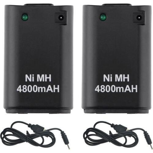 2Pcs x 4800mAh Battery Pack + 2 x Charger Cable for Xbox 360 Controller Battery Pack Xbox 360 Gamepads Replacement Bateria