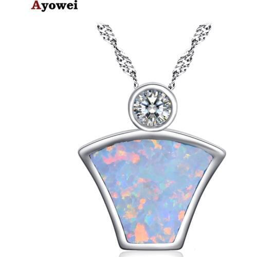 Ayowei Mysterious Gift for girl white fire opal white crystal silver Necklace Pendant Fashion Jewelry OP789A