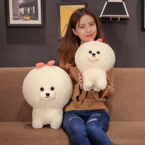 White Bichon Frise Plush Toy Lovely Puppy Stuffed Dog Cartoon Pet Kawaii Fluffy Baby Doll Birthday Gift for Children and Girl