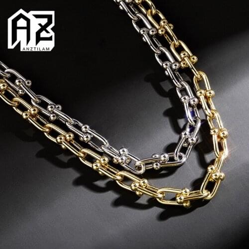 AZ Ins Hot Hip Hop Gold Color U-Shape Chain Necklace Long Chain Link Necklaces For Men Rapper’s Necklace Jewelry