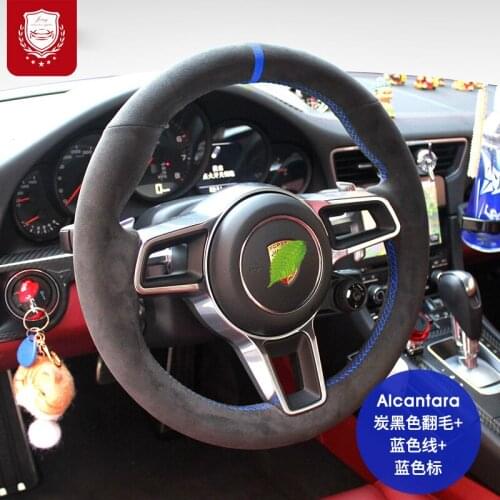 Real Alcantara steering wheel cover for Porsche Macan taycan panamra 718 Macan Cayenne 971 9YA 911 Auto parts Suture Grip