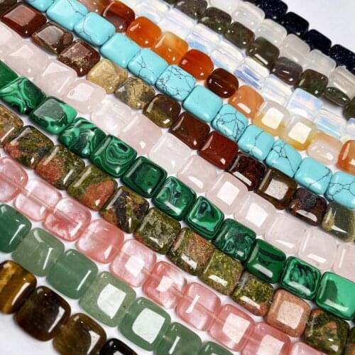 Natural Stone Faceted Square Turquoises Green Aventurine Beads for Jewelry Making DIY Necklace Bracelet Accessories 12x12x5mm
