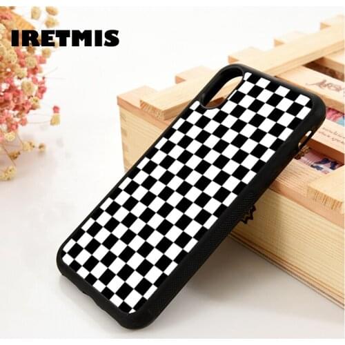 Iretmis 5 5S SE 6 6S TPU Silicone Rubber phone case cover for iPhone 7 8 plus X Xs 11 Pro Max XR black checkerboard