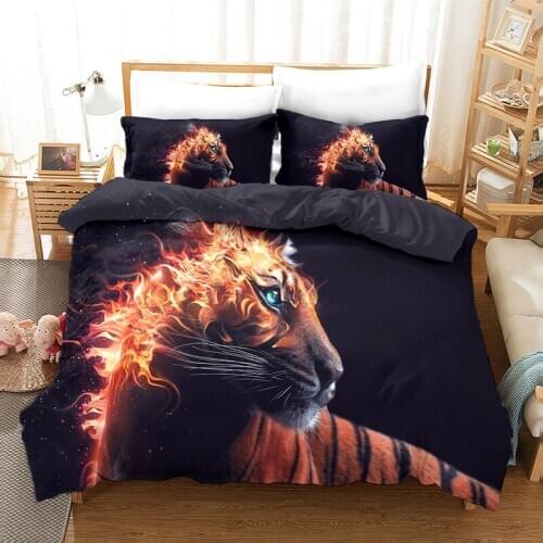 3D Tiger Bedding Set Black and Golden animal Duvet Cover King Size Bed Set Luxury for Adults Kids Bedroom Comforter Set 3D Quilt