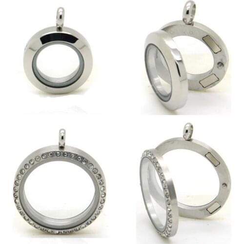 Magnet Closure 316L Stainless Steel 20 25 30 35 38mm Crystal Pendant Round Glass Floating Living Locket For Floating Charms Gift