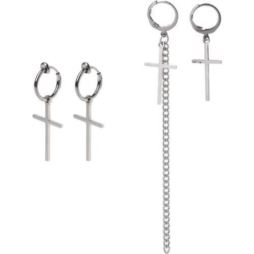 Young Boys Earrings Stainless Steel Cross Tassel Long Earrings Jewelry Popular Fashion Ear Wear Decoration