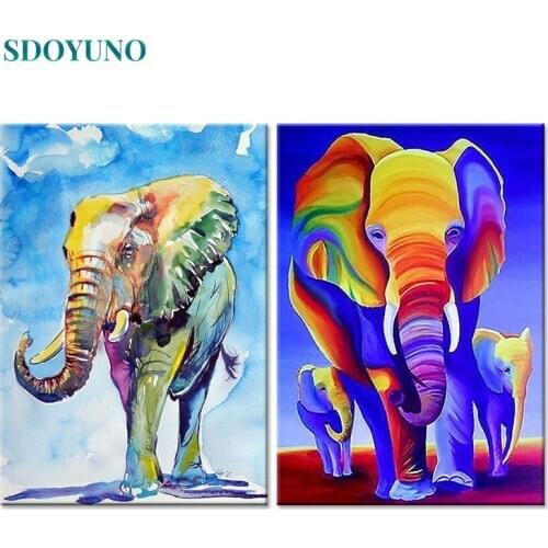 SDOYUNO 60x75cm DIY Oil Painting By Numbers Animals Digital Painting Frameless Elephant Paint By Numbers On Canvas Home Decor