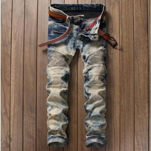 Retro cheap jeans men biker jeans men trousers male denim pants masculino motorcycle fashion designer