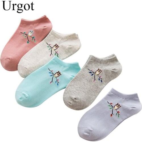 Urgot 5 Pairs Women Low Tube Socks Cute Cartoon Animals Comfort Cotton Ankle Socks Summer Autumn Female Ladies Sock Calcetines