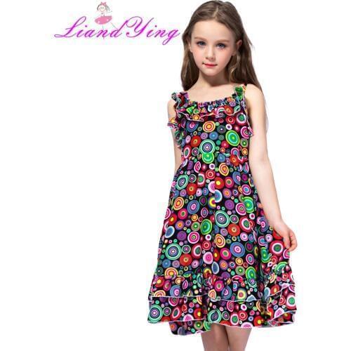 Fashion New 2021 Bohemian Print Girls Dress Summer Dresses Beach Strap Baby Dress Child Kids Dresses For Girls Clothes