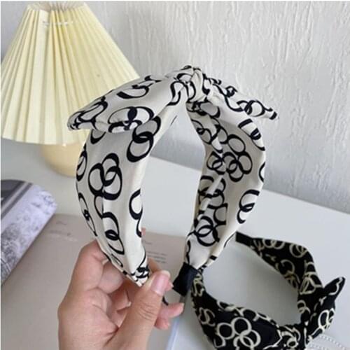 New Balck White Bow Hairbands for Women Korean Hair Accessories Top Bow Knotted Headbands Print Casual Headwear Wide Head Band