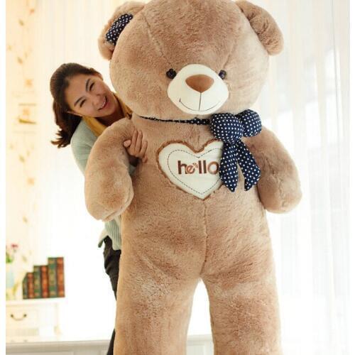 Huge new plush "hello" teddy bear toy big fat brown colour bow teddy bear doll gift about 150cm 0156