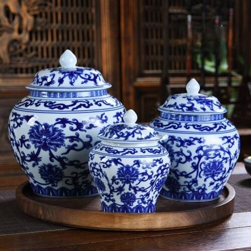 Simple Blue and White Porcelain General Tank Ceramic Storage Tank with Lid Ceramic Tea Pot Large Sealed Storage Tea Storage Jar
