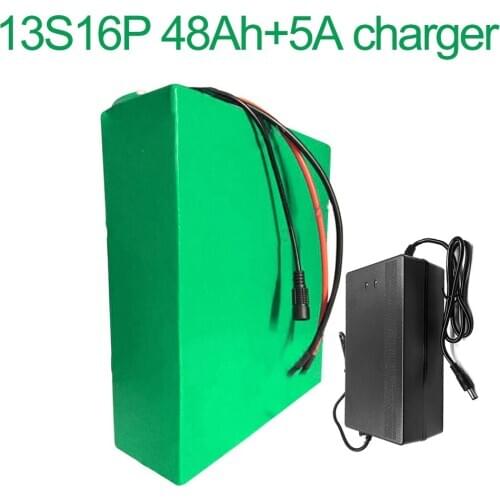 With 5A charger 48V 48Ah 13S16P 18650 Li-ion Battery Pack E-Bike Ebike electric bicycle 315x255x70mm