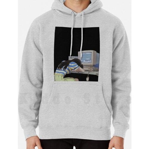 Waiting hoodies long sleeve Sleep Anime Girls Computer Vaporwave
