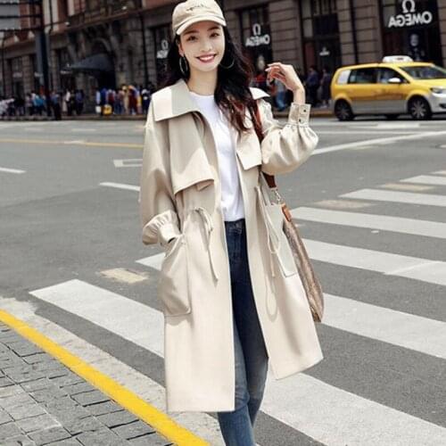 New With Lined Trench Coats Spring Autumn Fashion Casual Windbreakers Womens Long Slim Overcoat Pocket Lapel Coats Plus size 3XL