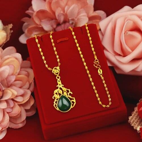 Korean 14k Gold Necklace Pendant for Women Wedding Engagement Jewelry Natrual Emerald Jade Gemstone Jewelry Chain Choker Girls