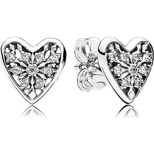 Original Hearts Of Winter Frost Heart Swirls Earring With Crystal For Women 925 Sterling Silver Earring Gift Pandora Jewelry