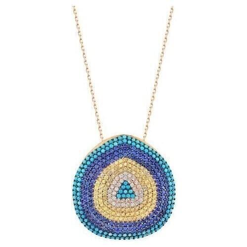 925 Sterling Silver Rose Plated Women Necklace with Big Size Evil Eye Design