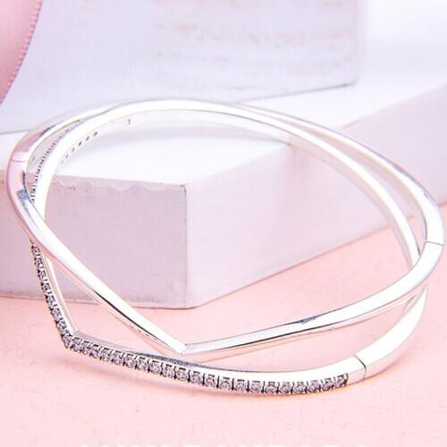 100% 925 Sterling Silver Pan Bracelet New V-shaped Wish, Fashionable And Creative Folding Bracelet Fit Diy Charm Women Jewelry
