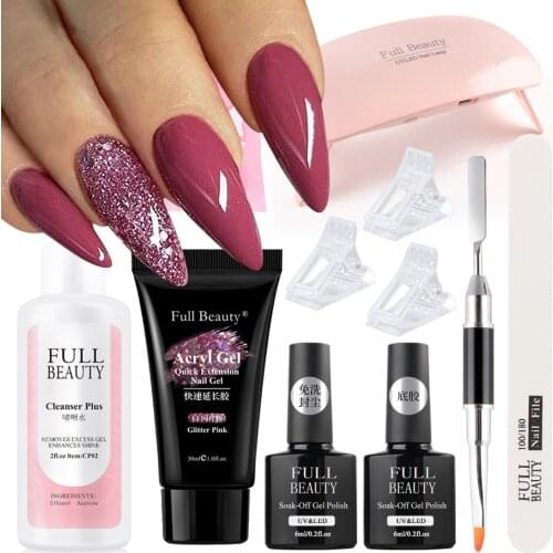 11pcs Nail Extension Gel Set With UV Lamp Acrylic Poly Nail Art UV Gel Soak Off Topcoat Primer Mold Manicure Kit Tools JI1901-2