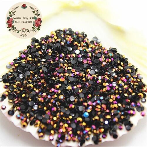 2mm/2.5mm 5000pcs/pack Resin Flatback Rhinestone Jelly Black Gold Rose Magic Color AB 14 facets for nail art decoration