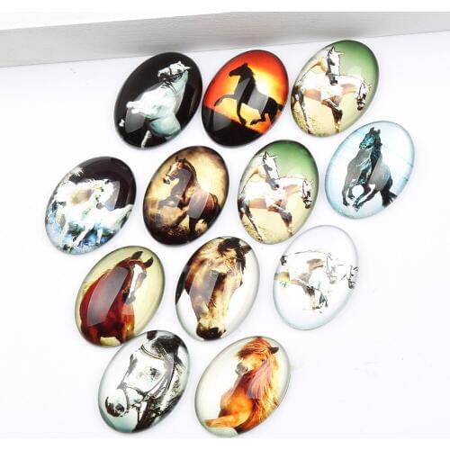 Reidgaller 20pcs mix horse photo oval glass cabochon 18x25mm 30x40mm diy flat back jewelry findings for pendant earrings