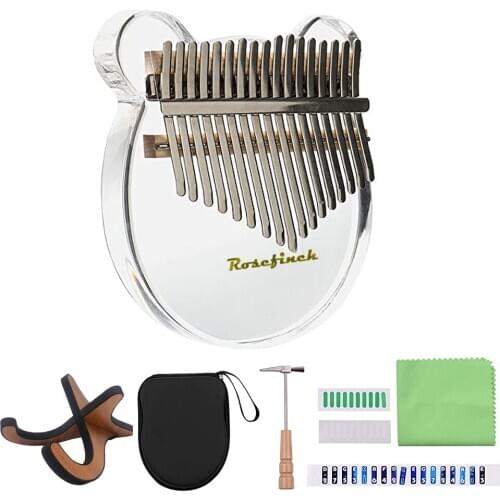 Rosefinch Acrylic Kalimba 17 Key Transparent Thumb Piano with Tuner Hammer Case Manual Crystal Bear Kalimba Music Instrument