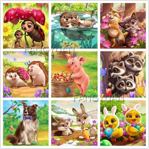 5D DIY Diamond Cartoon Animal Picture Full square round Diamond Painting Mosaic Embroidery Cross Stitch Home Decoration Gift