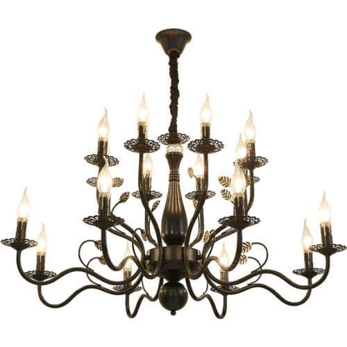 American Retro Black Chandelier Candle Light Living Room Bedroom Chandelier Lights Restaurant Clothing Store Decorative Lighting