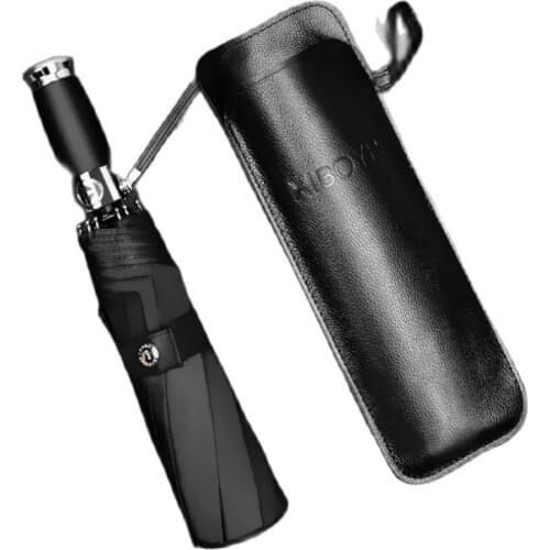 Black Automatic Folding Umbrella Ten Bones Windproof Big Solid Color Umbrella Sunny and Rainy Men Business Parapluie Gift SY349