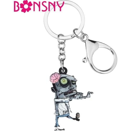 Bonsny Acrylic Halloween Evil Zombie Keychains Long Realistic Wristlet Keyring Jewelry For Women Kids Teen Novelty Gift Trinket