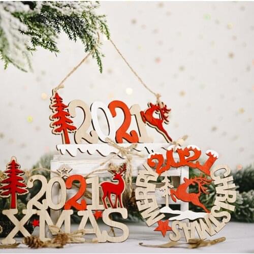2021 Xmas Wooden Hanging Deco Creative Christmas Tree Pendant Decorative Wood Letters Ornament Attractive Festival Decor Gift