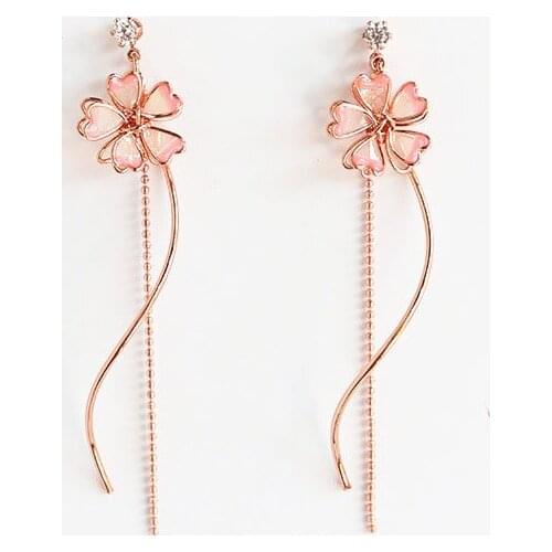 Fashion Japanese Spring Summer Cherry Blossom Tassel Flowers Earrings Fashion Jewelry For Women Cute Sweet Accessories
