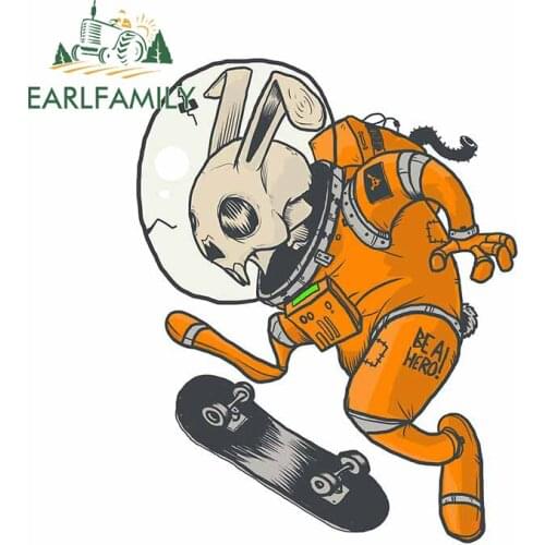 EARLFAMILY 13cm x 10.8cm for Space Skeleton Rabbit Vinyl Car Stickers Creative Suitcase Decoration Window Trunk Vinyl Decal