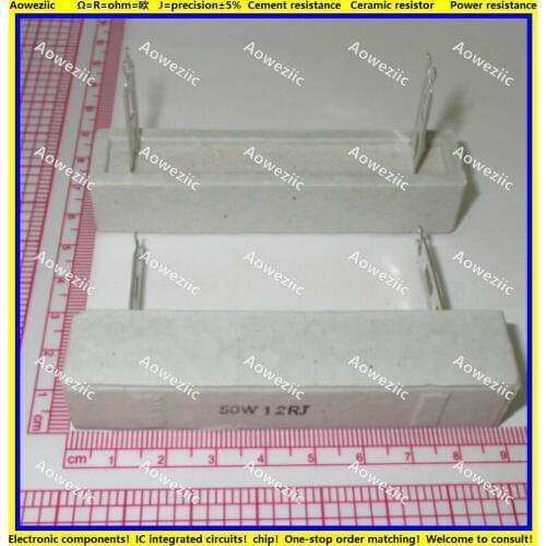 2Pcs 50W12RJ 50W 12 ohm +/- 5% Horizontal cement resistor 50W12ΩJ Cement resistance 50W12R 50W12ohm Ceramic resistor plug-in